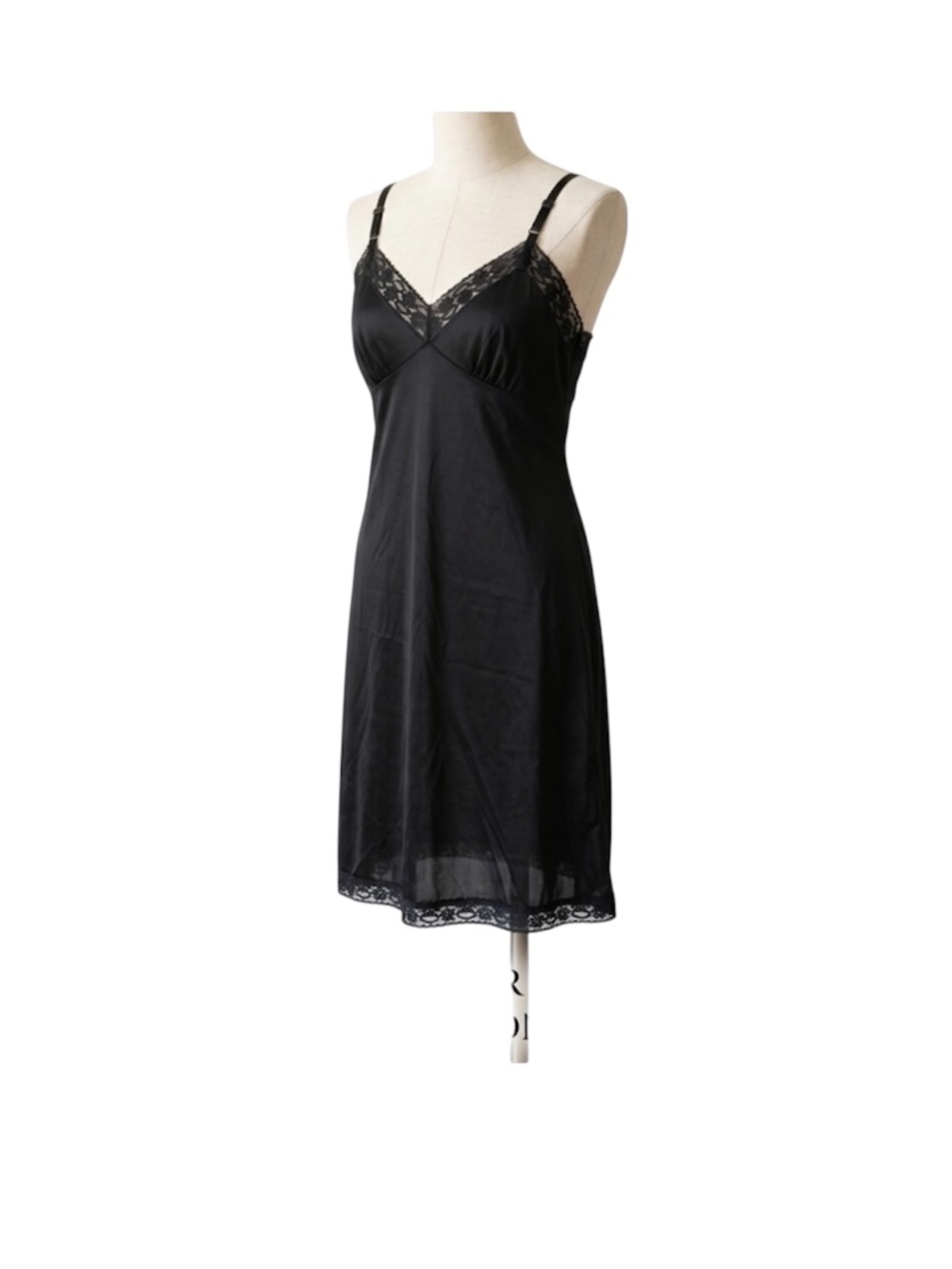 Vintage Vanity Fair Lace Trim Full Slip Dress Sz 36 TT Black Coquette Romantic